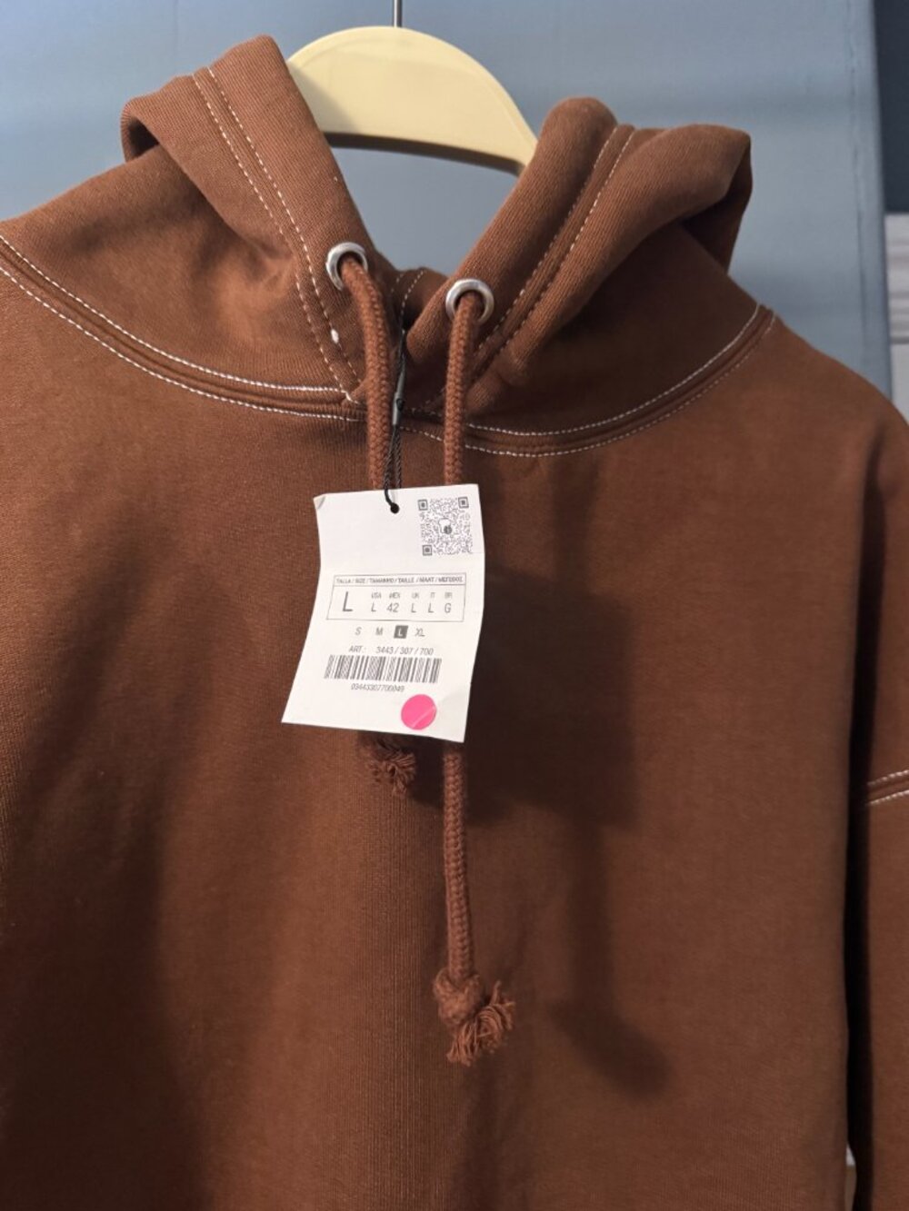 Zara Brown Contrast Stitch Hoodie Sweatshirt NWT Size L - Picture 2 of 12